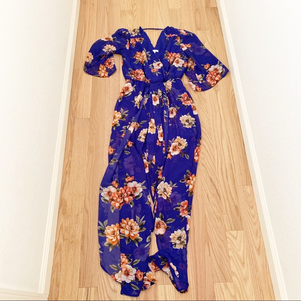 New York & Company Floral Sheer Jumpsuit Size XS